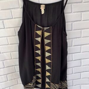 RAGA Black Embroidered Layered Tank Top Size